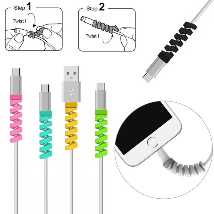 Colorful Silicone Data Line Charger Spiral USB Cable Protector for iPhone Charging Cable Protection