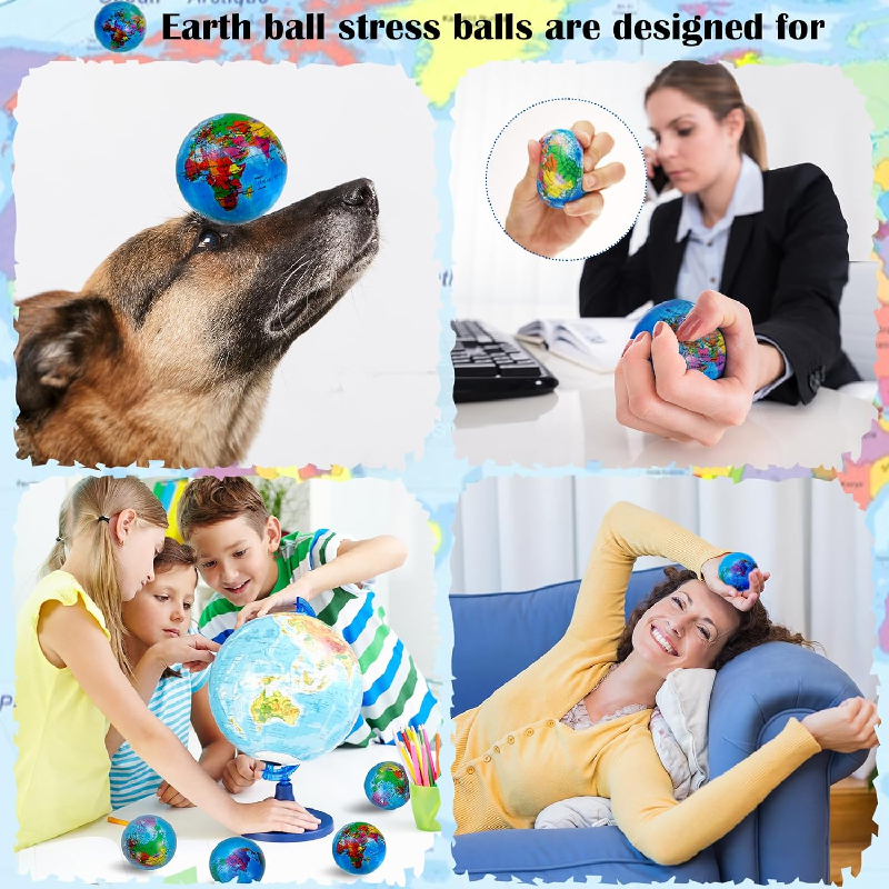 Earth Stress Balls 63mm PU Globe Squeezable Balls Educational Foam Squeezable Balls for Finger Exercise School Classroom