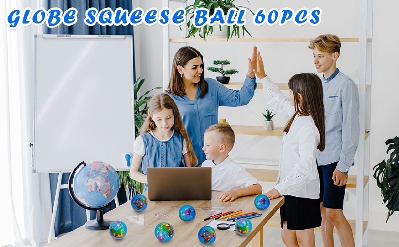 Earth Stress Balls 63mm PU Globe Squeezable Balls Educational Foam Squeezable Balls for Finger Exercise School Classroom