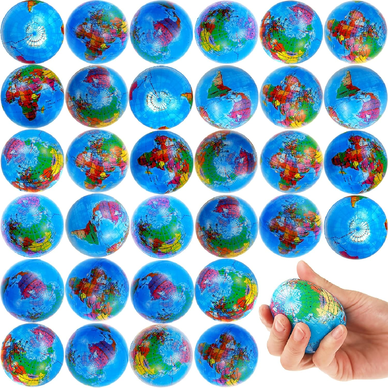 Earth Stress Balls 63mm PU Globe Squeezable Balls Educational Foam Squeezable Balls for Finger Exercise School Classroom