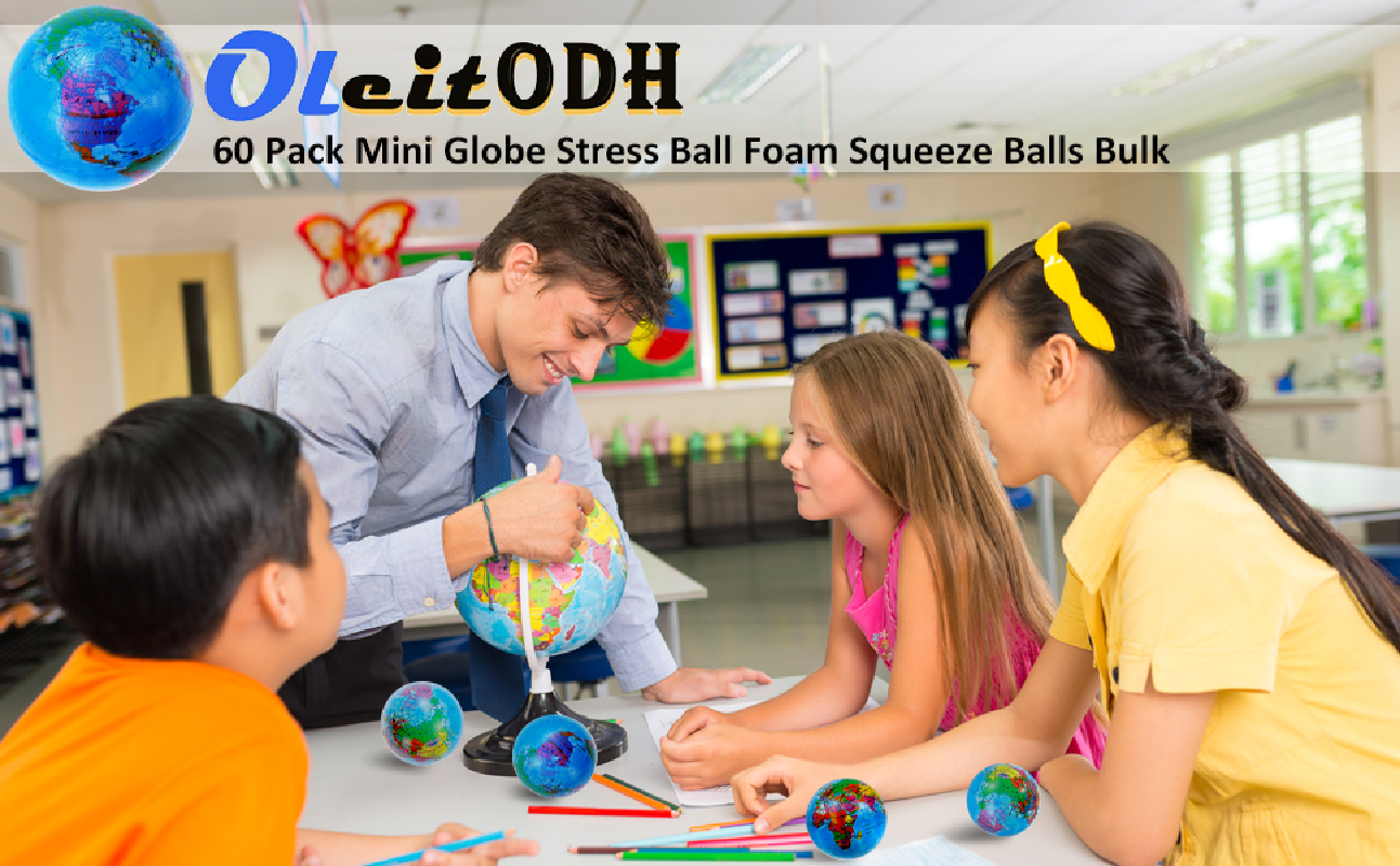 Earth Stress Balls 63mm PU Globe Squeezable Balls Educational Foam Squeezable Balls for Finger Exercise School Classroom