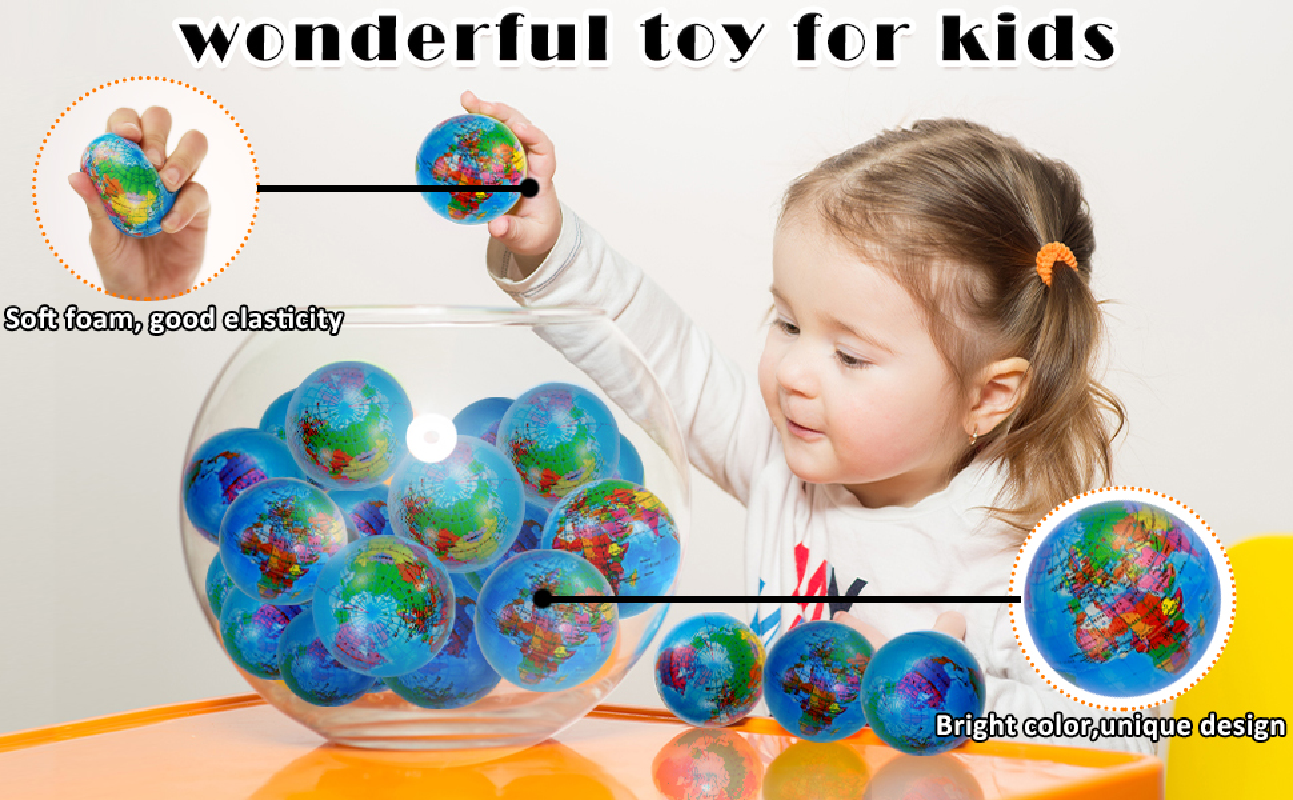 Earth Stress Balls 63mm PU Globe Squeezable Balls Educational Foam Squeezable Balls for Finger Exercise School Classroom