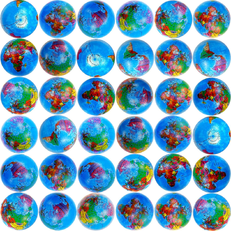 Earth Stress Balls 63mm PU Globe Squeezable Balls Educational Foam Squeezable Balls for Finger Exercise School Classroom