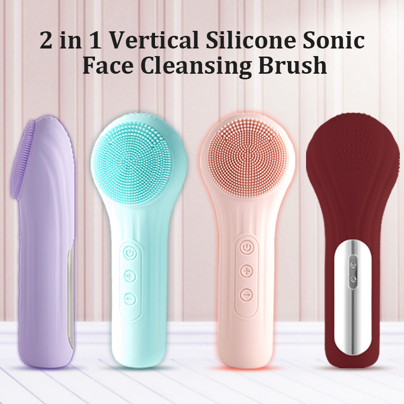 2 in 1 Wholesale silicone sonic vibration facial cleaning brushes massage beauty products electric cleaning brush tool