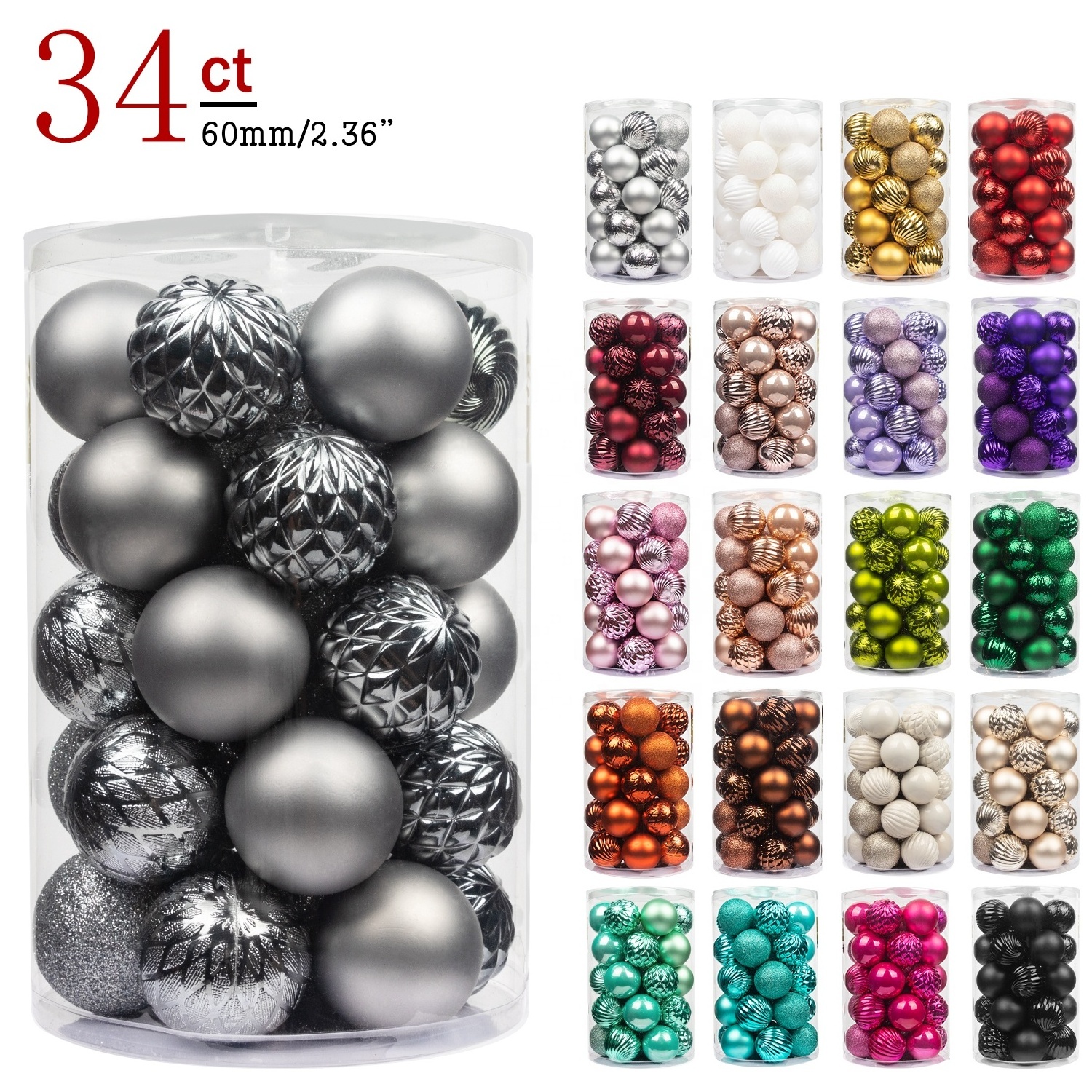 Christmas Stocking cheap christmas tree hanging ornaments plastic ball set in stock 40mm/60mm/80mm Grey Christmas Ball