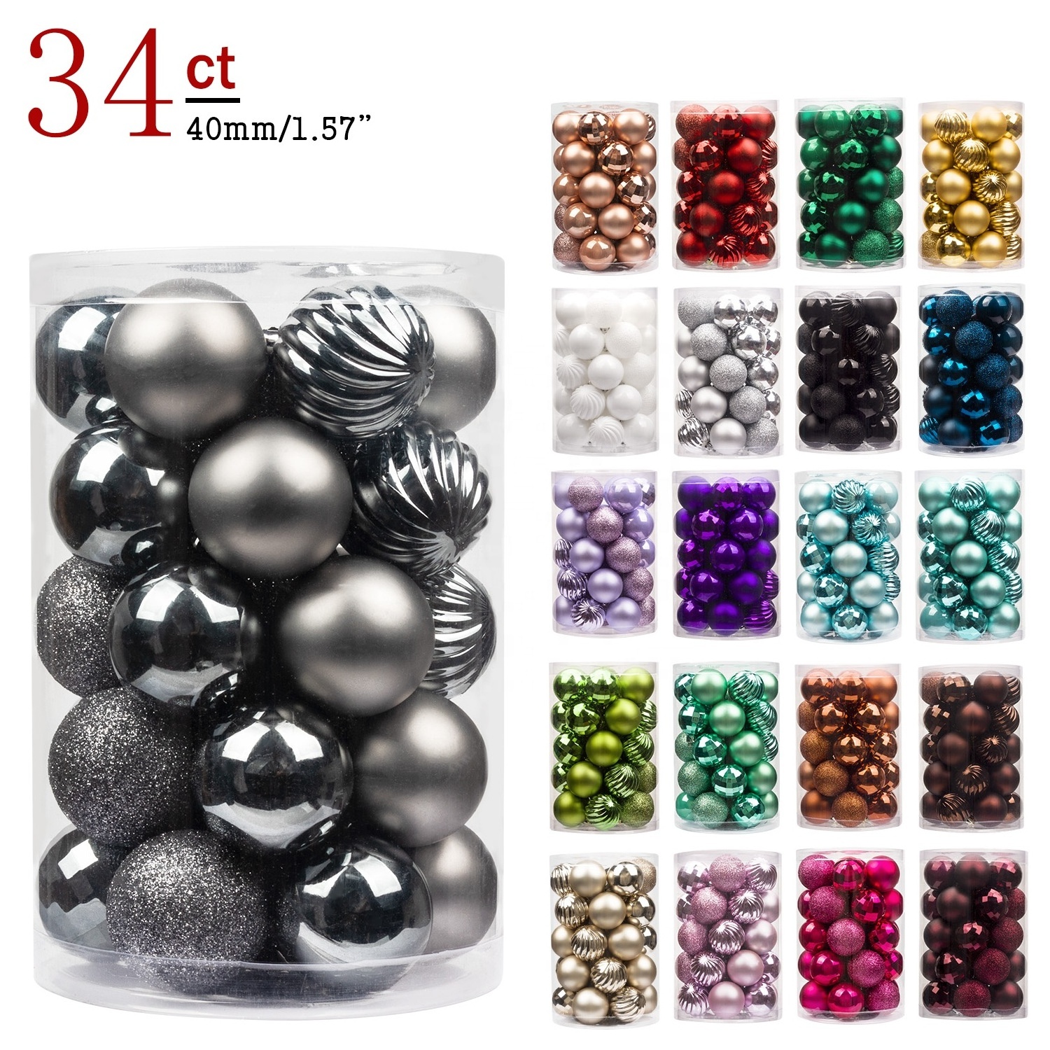 Christmas Stocking cheap christmas tree hanging ornaments plastic ball set in stock 40mm/60mm/80mm Grey Christmas Ball