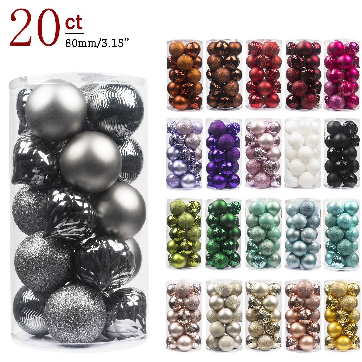 Christmas Stocking cheap christmas tree hanging ornaments plastic ball set in stock 40mm/60mm/80mm Grey Christmas Ball