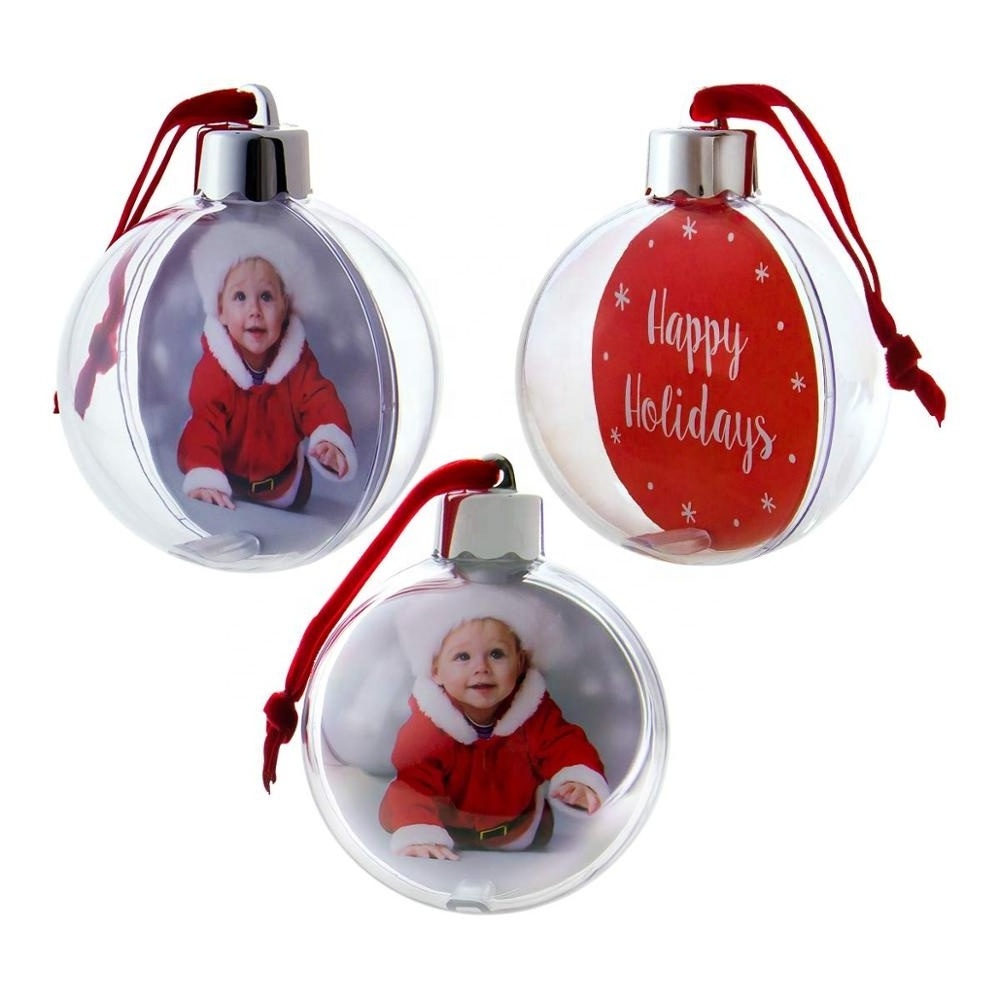 Wholesale plastic christmas ball glass christmas flat ball ornaments Photo Ornament Ball