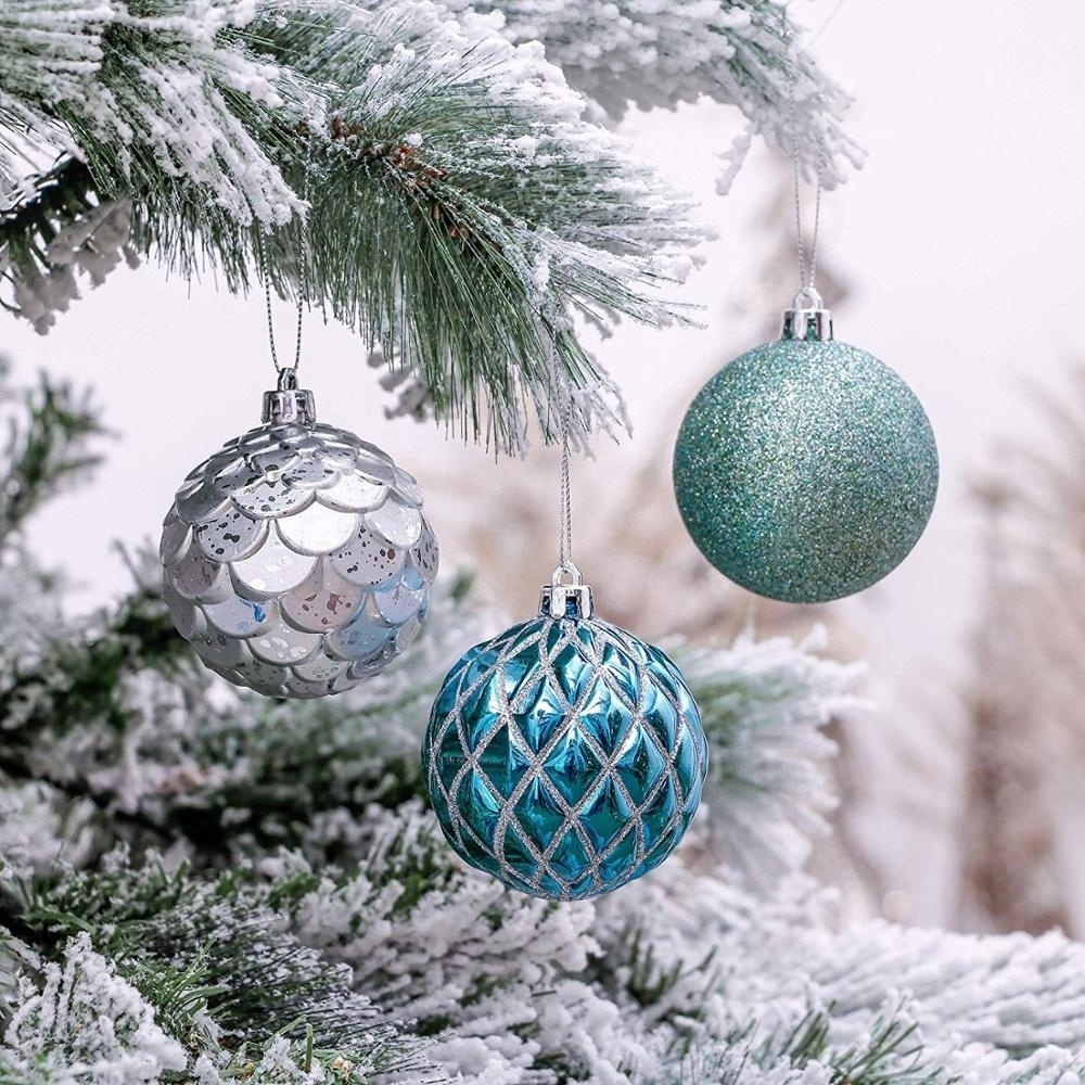 Christmas Tree hanging Ornaments baubles 7cm 35pcs Shatterproof Light Blue Plastic Christmas Ball Set Decoration