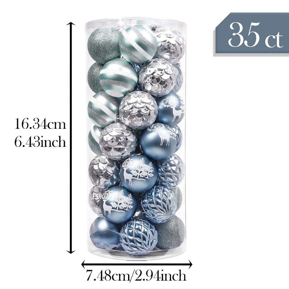 Christmas Tree hanging Ornaments baubles 7cm 35pcs Shatterproof Light Blue Plastic Christmas Ball Set Decoration