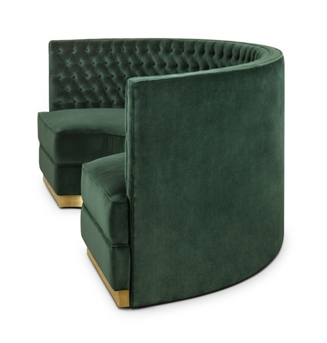 Restaurant sofa Booth Green Round Sofa Button Tufted Inner Back Class Luxury Restaurant Booth Seating