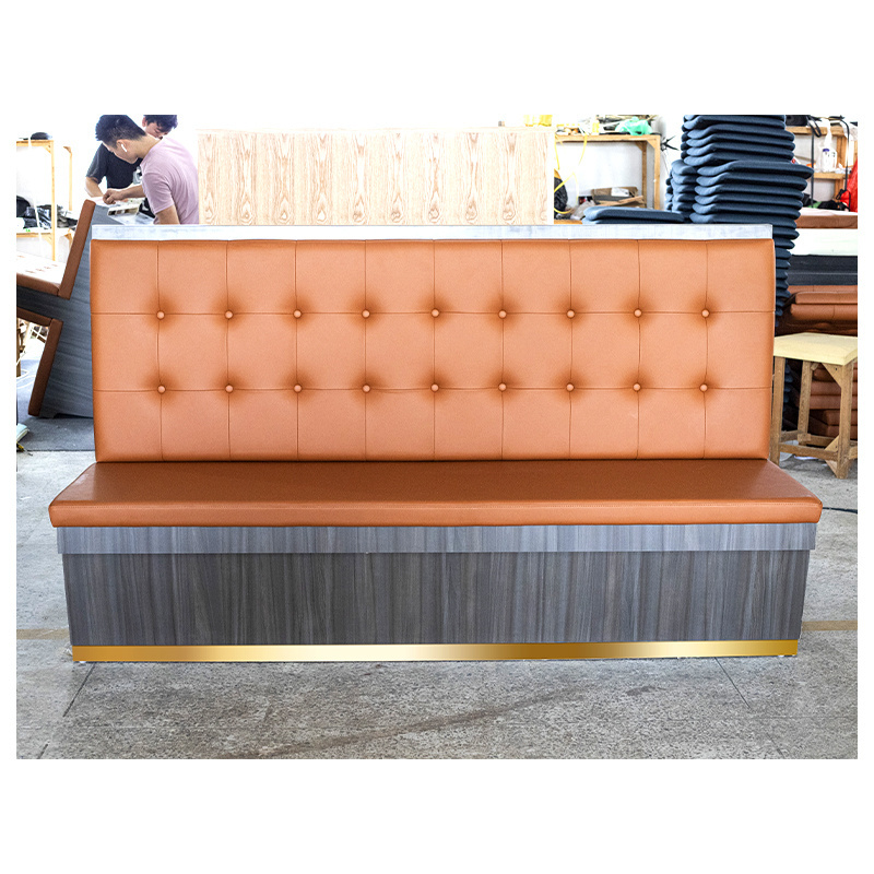 Hendry Restaurant Booth Seating Orange Banquette Sofa Button Tufted Inner Back Luxury Microfiber PU PVC Leather Cushion