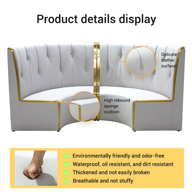 Hendry Custom Made Nightclub Furniture White Leather Restaurant Booth Seating Half Round Booth Sofa With Stainless Steel