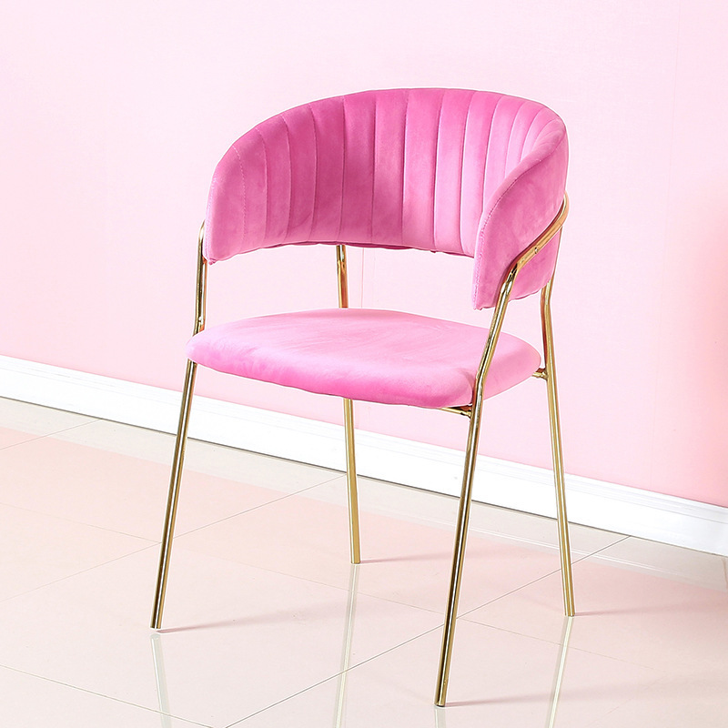 Hendry Silla Modern Comfortable Restaurant Beige Velours Pink Cream Velvet Dining Chair