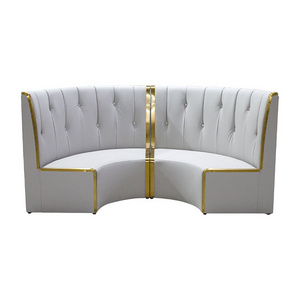 Hendry Custom Made Nightclub Furniture White Leather Restaurant Booth Seating Half Round Booth Sofa With Stainless Steel