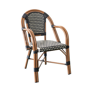 Hendry New restaurant cafe furniture garden used stackable woven aluminium PE rattan dining french bistro chair outdoor