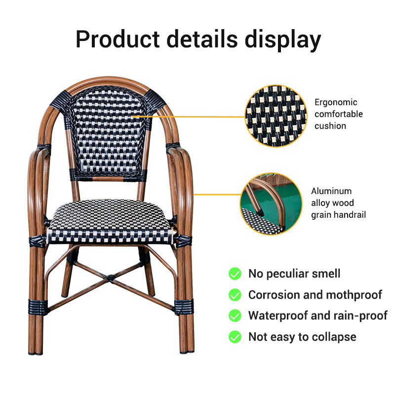 Hendry New restaurant cafe furniture garden used stackable woven aluminium PE rattan dining french bistro chair outdoor