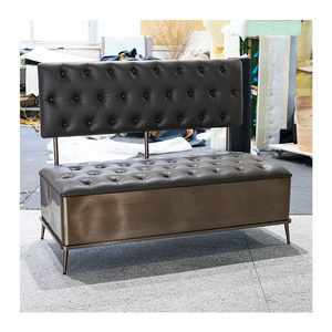 Hendry customized commercial vintage industrial style restaurant sofa chair leather bench booth seating with metal base