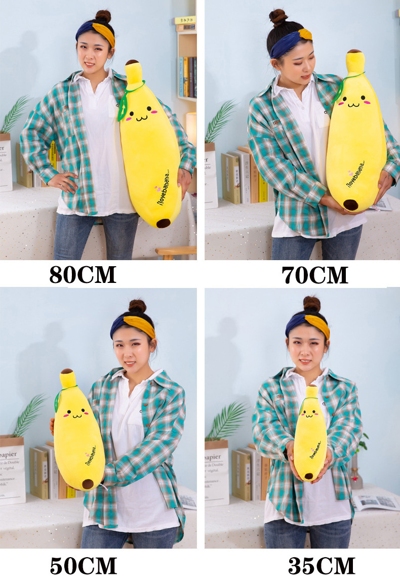 IN STOCK popular Smiley face expression Yellow kawaii banana Fruit Doll pillow soft stuffed Long banana plush toy