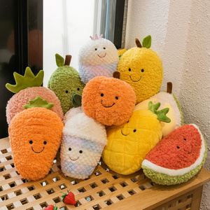 Simulation Fruit Plush Toys Peach Pumpkin Watermelon Carrot Vegetable Plush Dolls Mango Durian Milk Tea Avocado Stuffed Toy