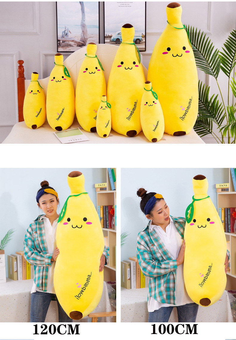 IN STOCK popular Smiley face expression Yellow kawaii banana Fruit Doll pillow soft stuffed Long banana plush toy