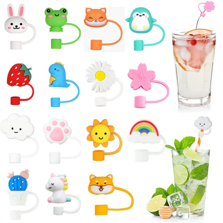 custom cup accessories charms 10mm silicone straw cover topper 3d straw topper silicone straw cap cover