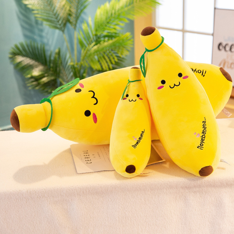 IN STOCK popular Smiley face expression Yellow kawaii banana Fruit Doll pillow soft stuffed Long banana plush toy