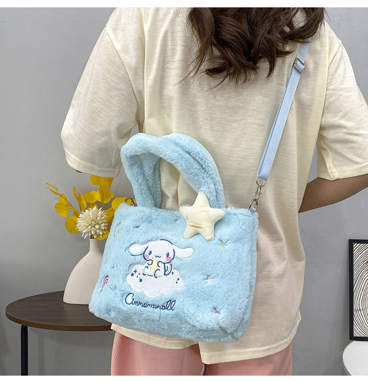 Sanrioed Plush Tote Bag Hello Kitten My Melody Kuromi Kawaii Doll Plush Bags Plush Shoulder Bags Girls