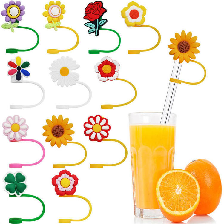 custom cup accessories charms 10mm silicone straw cover topper 3d straw topper silicone straw cap cover