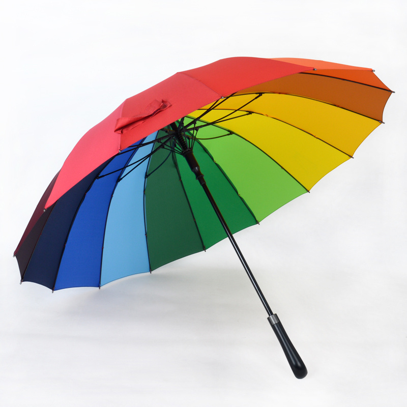 Shenzhen OEM High Quality New Design Rainbow Color Iron Shaft ABS Handle 102 Cm Open Diameter Bag Golf Umbrella