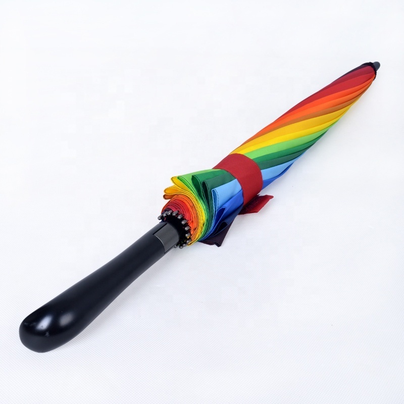 Shenzhen OEM High Quality New Design Rainbow Color Iron Shaft ABS Handle 102 Cm Open Diameter Bag Golf Umbrella