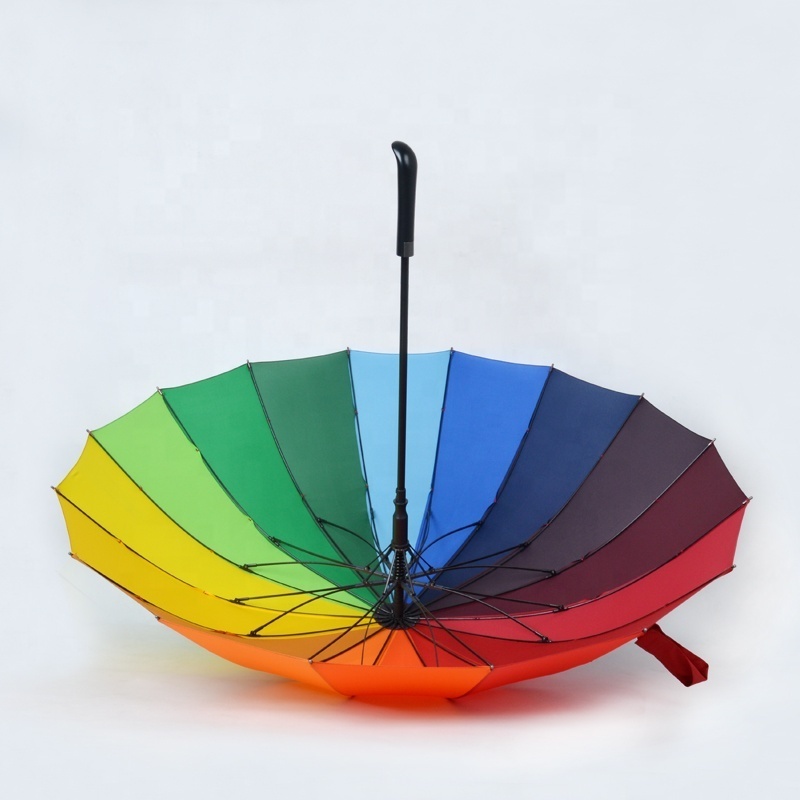 Shenzhen OEM High Quality New Design Rainbow Color Iron Shaft ABS Handle 102 Cm Open Diameter Bag Golf Umbrella