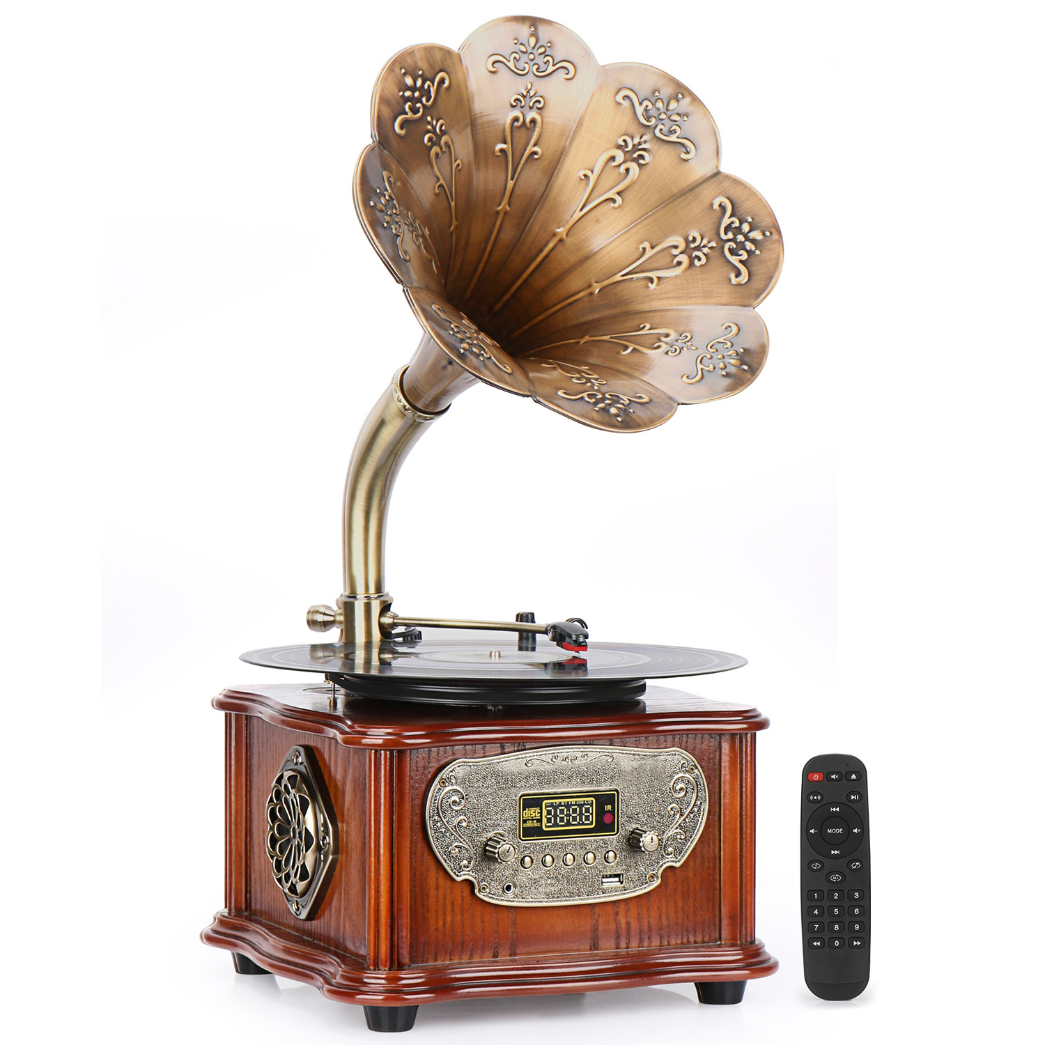 Factory Supply Classic Wooden Radio Gramophone Luxury Retro Vinyl Phonograph Record Player Antique Gramophone