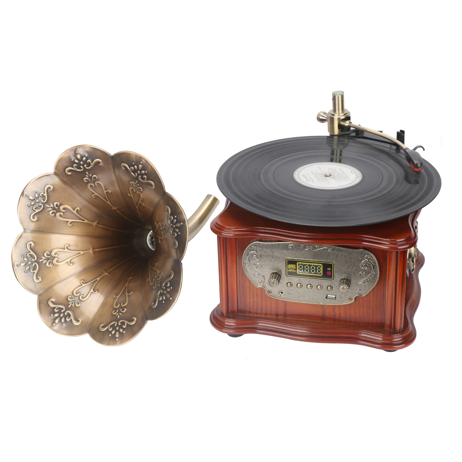 Factory Supply Classic Wooden Radio Gramophone Luxury Retro Vinyl Phonograph Record Player Antique Gramophone