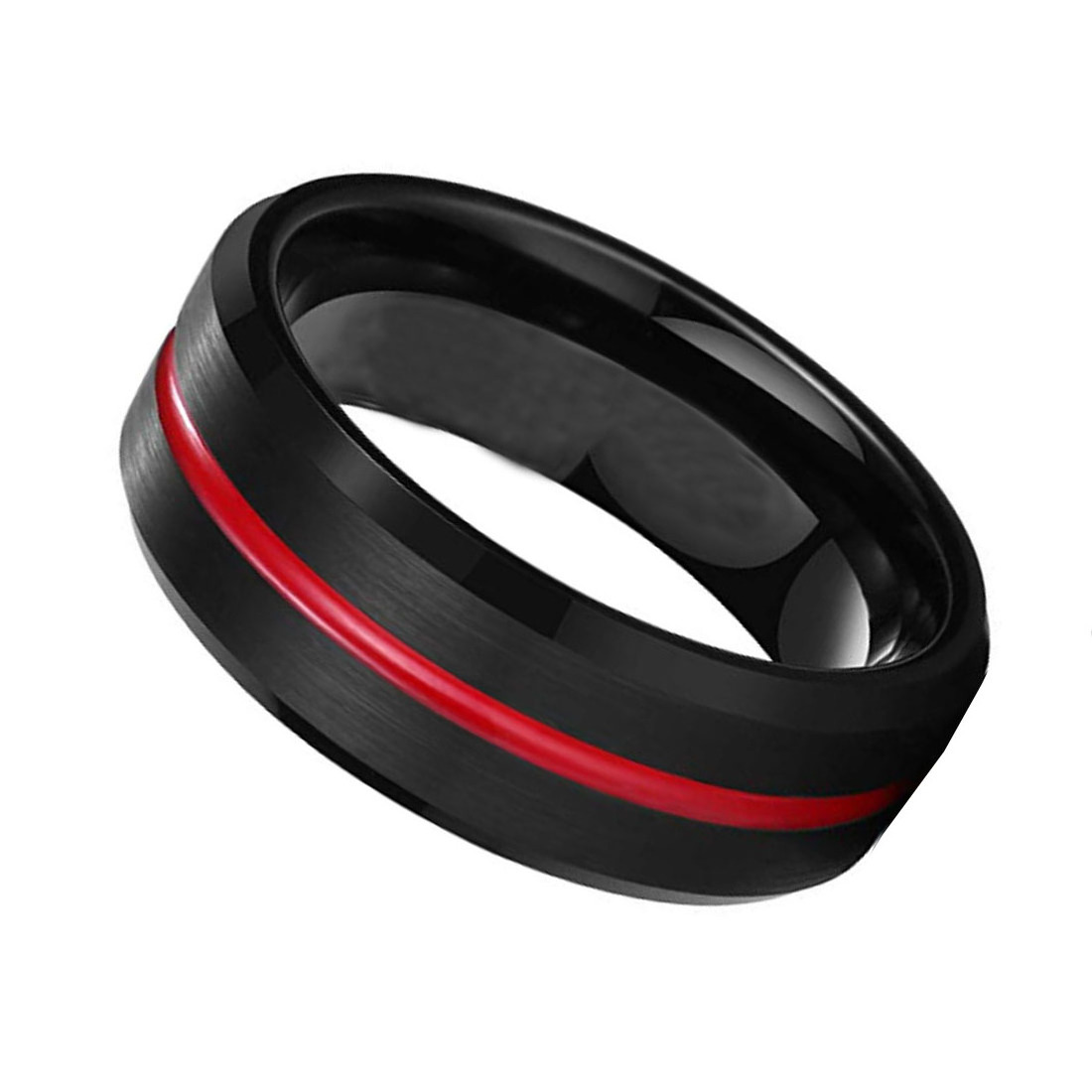 ring men tungsten carbide wedding band popular black plated red line center men Rings