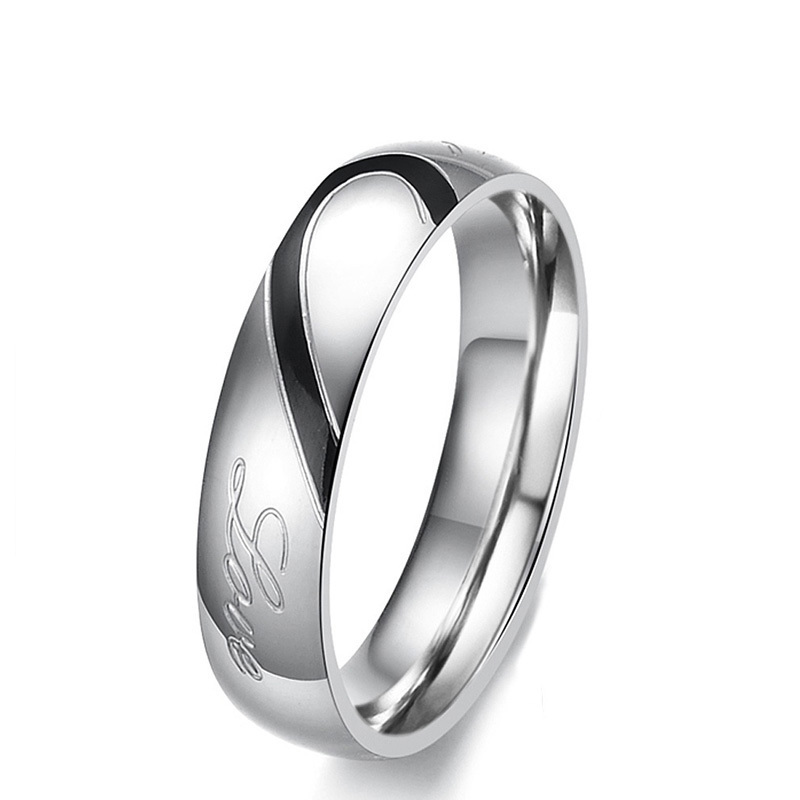 CustomJewelry Lovers Heart 'Real Love' Stainless Steel Ring Proposal Couple Rings Wedding Jewelry Sets