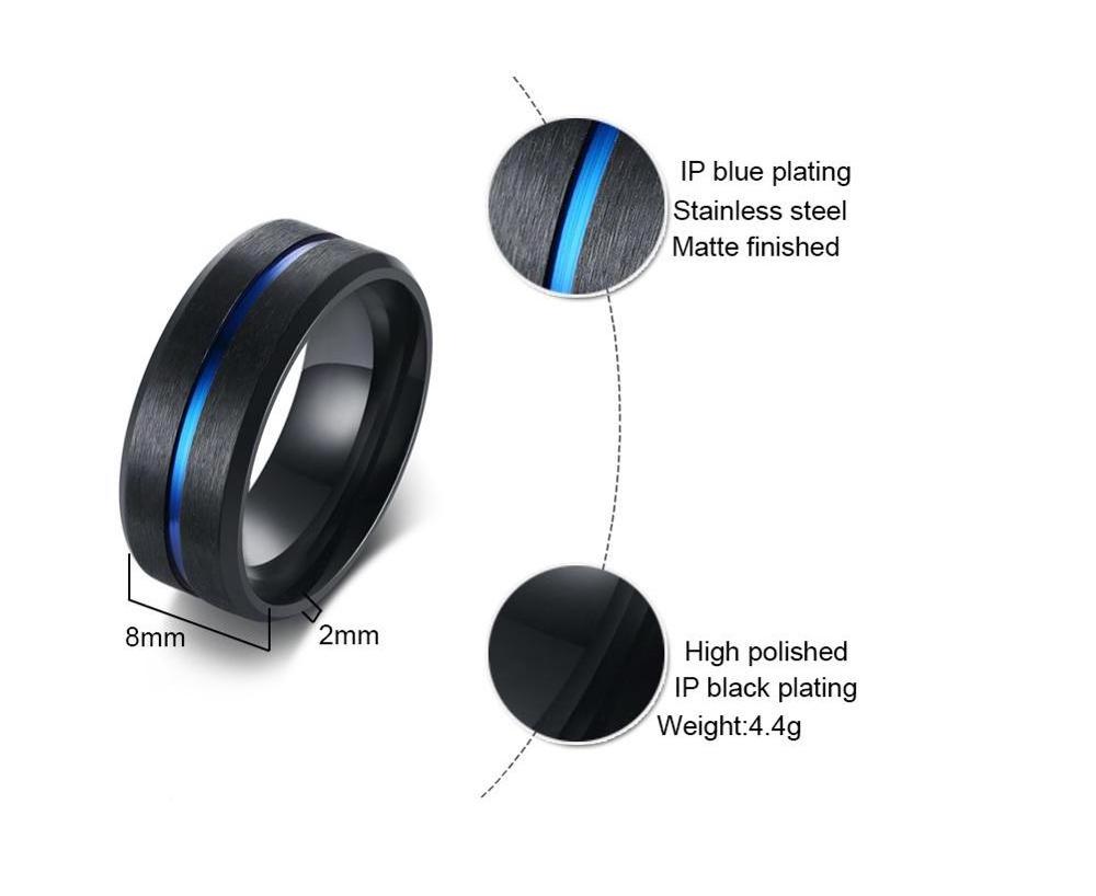 8mm tungsten alloy men's wedding engraving ring promises a comfortable fit for his black blue center groove ring