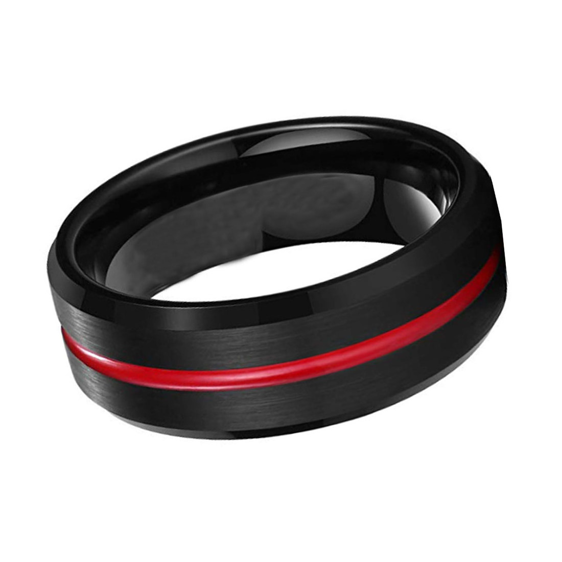 ring men tungsten carbide wedding band popular black plated red line center men Rings