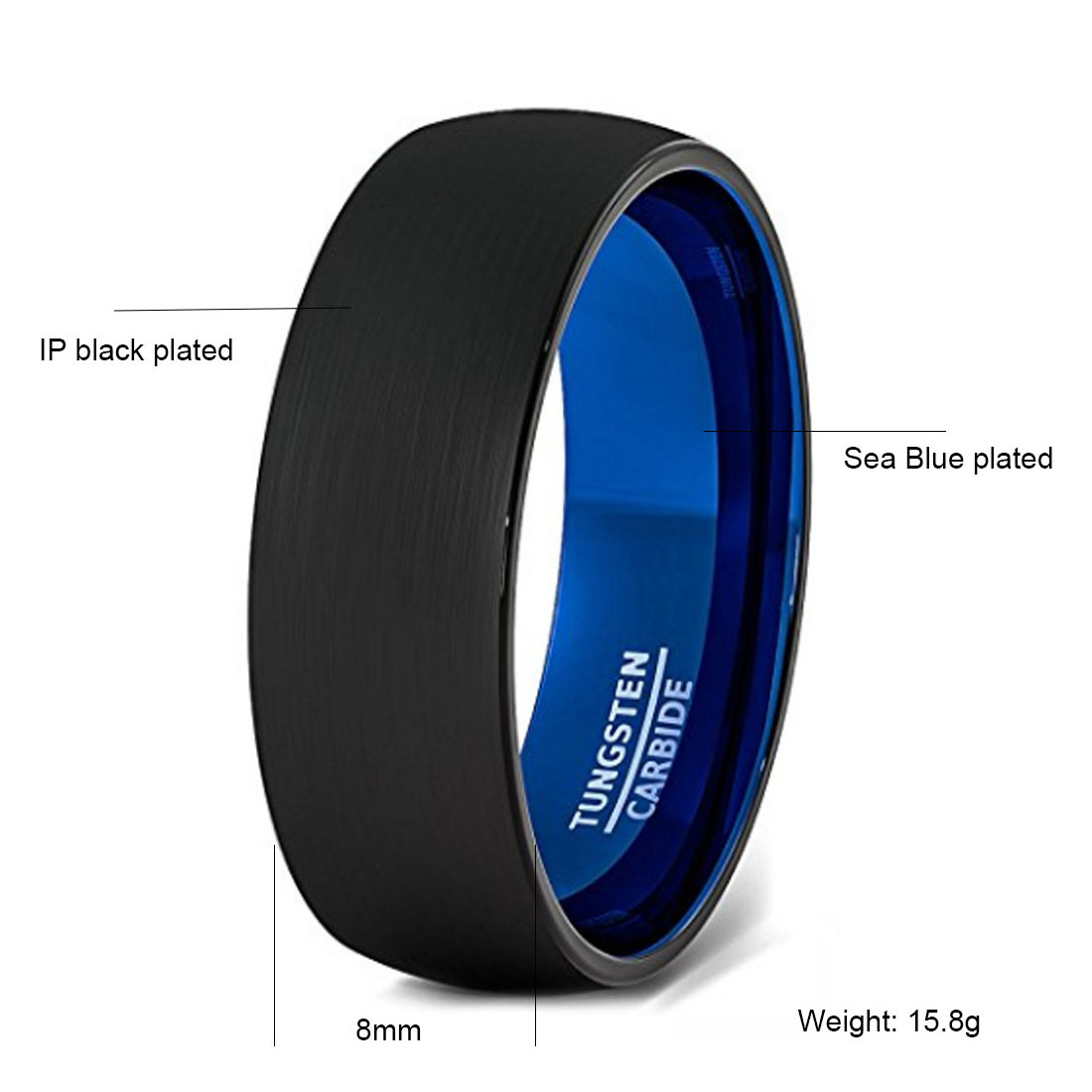 ring 8mm tungsten carbide  wedding band blue and black plated Men ring