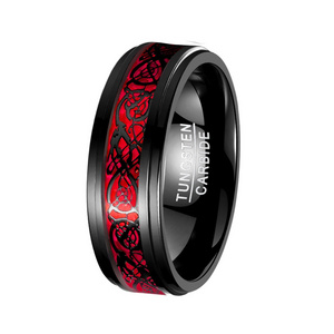 ring Men's Jewelry Electroplated black inlaid red Black dragon tread step tungsten ring