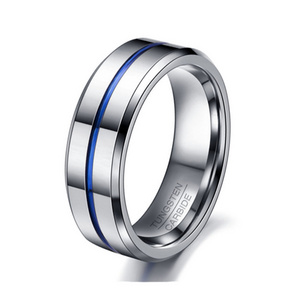 Tungsten Ring for Men 6mm 7mm 8mm 9mm 10mm Silver Blue Tungsten Wedding Band Matte Brushed Finish Comfort Fit