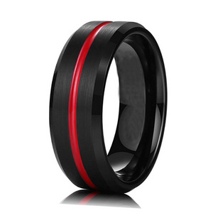 ring men tungsten carbide wedding band popular black plated red line center men Rings