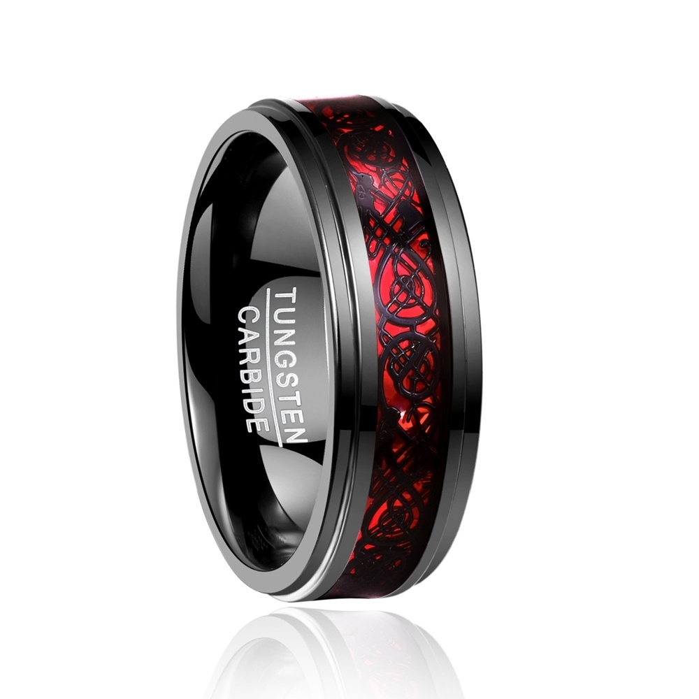 ring Men's Jewelry Electroplated black inlaid red Black dragon tread step tungsten ring