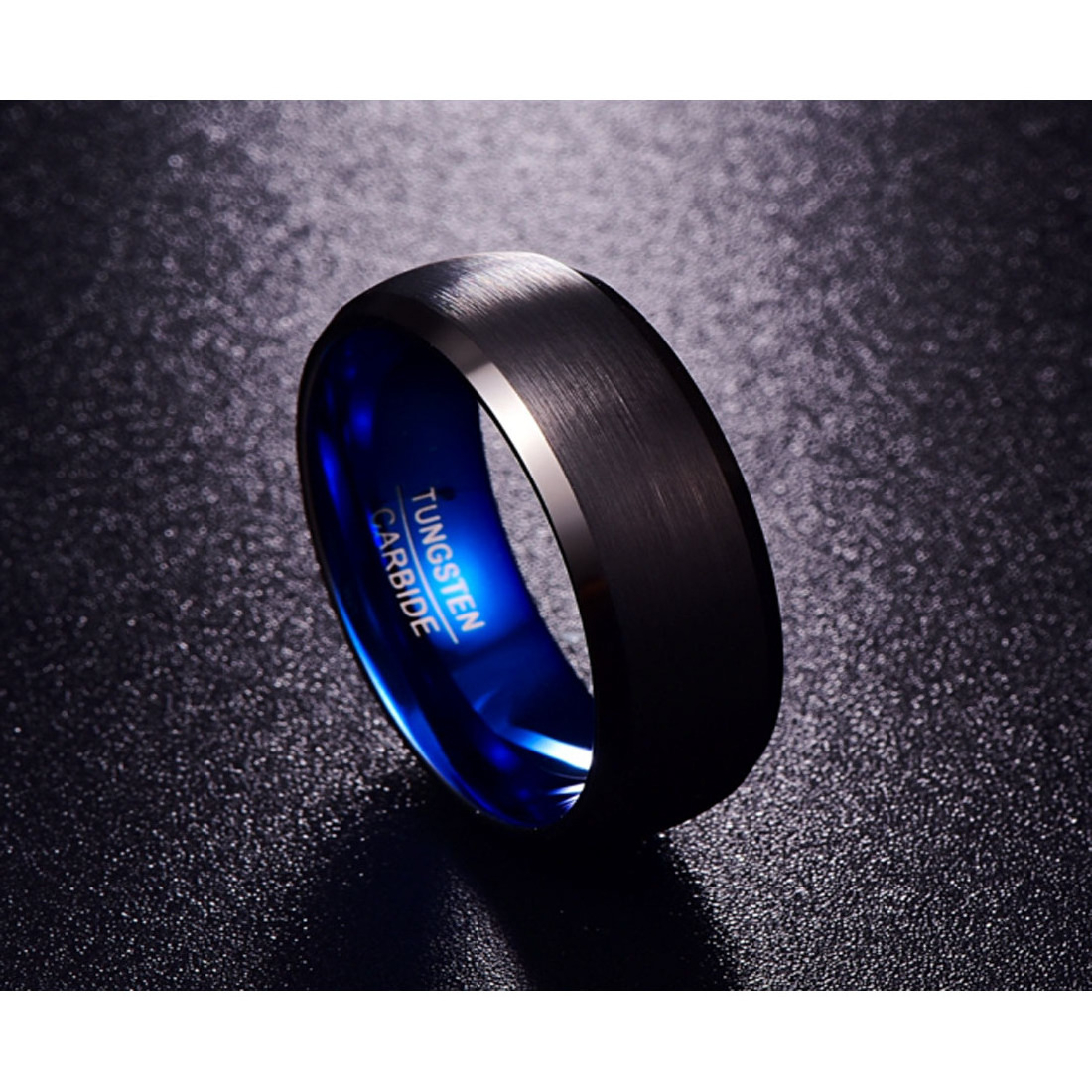 ring 8mm tungsten carbide  wedding band blue and black plated Men ring