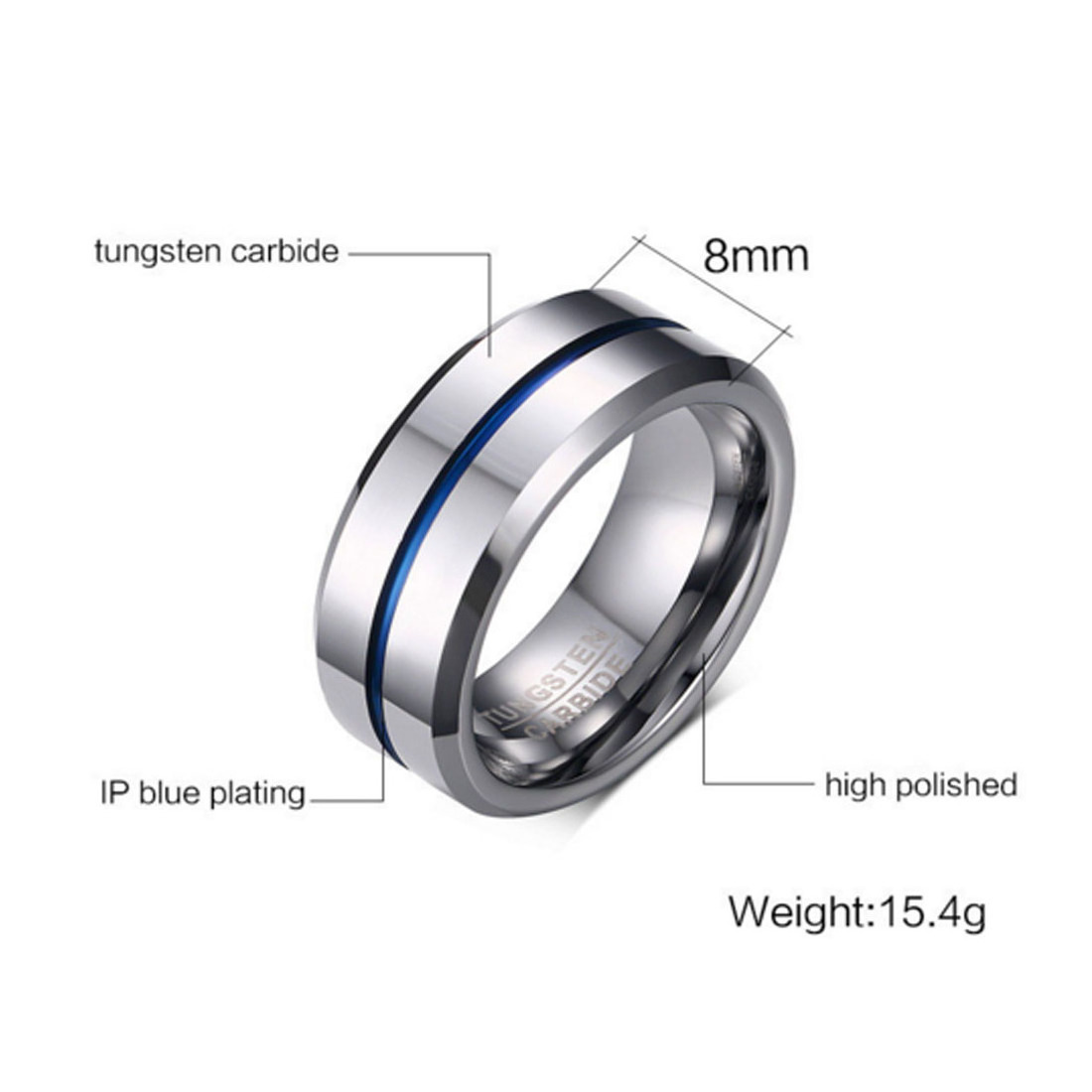 Tungsten Ring for Men 6mm 7mm 8mm 9mm 10mm Silver Blue Tungsten Wedding Band Matte Brushed Finish Comfort Fit