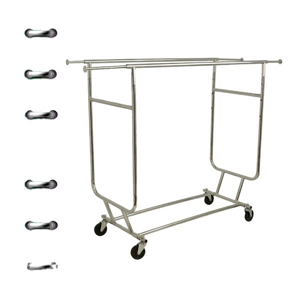 Commercial Grade Double Rail Rolling Garment Clothing Rack