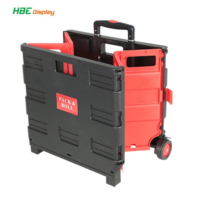 Plastic Folding Crate Boot Cart on Wheels with lid