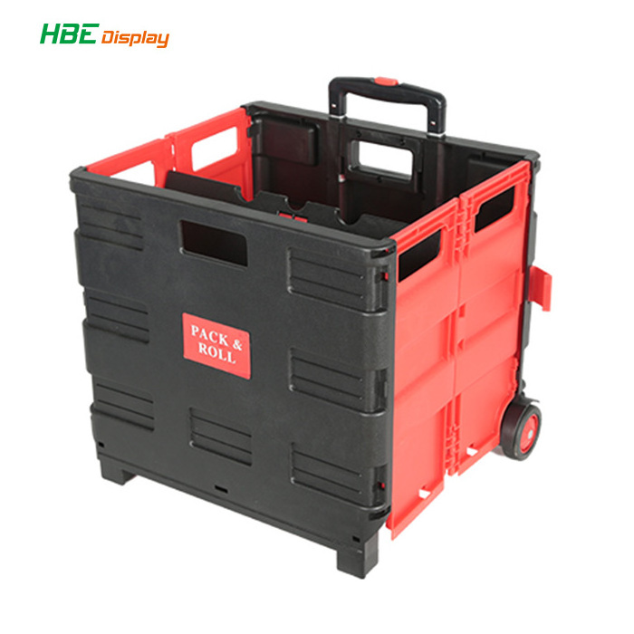 Plastic Folding Crate Boot Cart on Wheels with lid