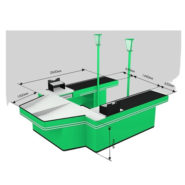 Double Conveyor Belt Check out Stand Supermarket Cashier Counter Desk