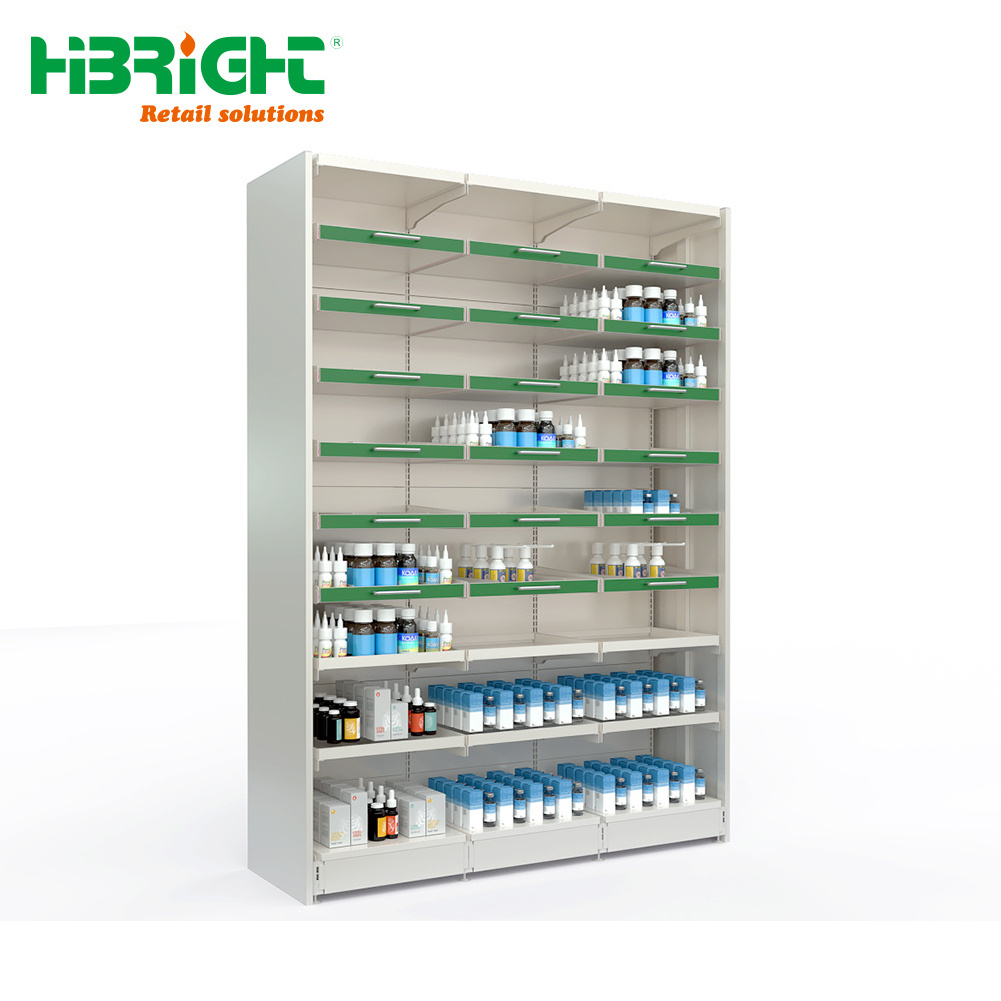 China factory medicine store professional display pharmacy gondola shelving